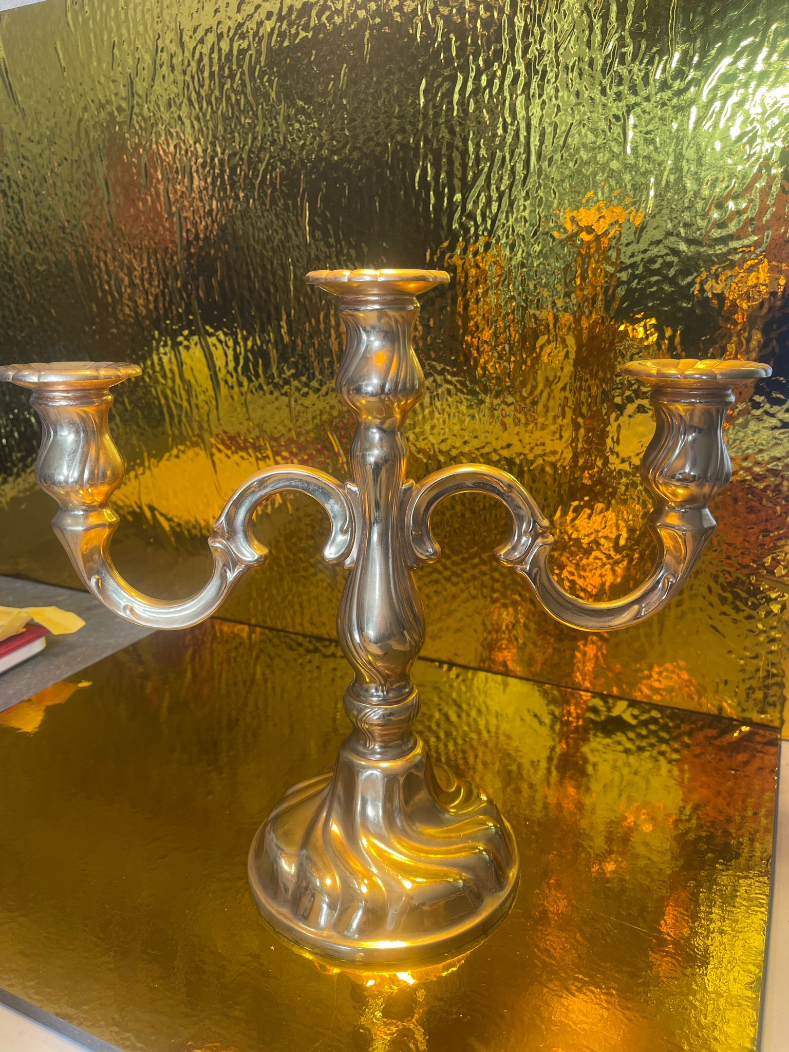 3-armiger Kerzenständer BMF Nagel Made in W.-Germany ca. 27 cm Metall